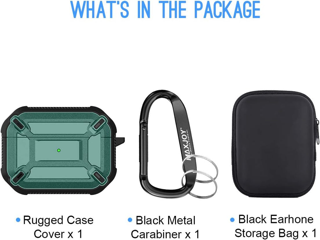 Compatible Airpods Pro Case Cover, Airpods Pro Protective Case Armor Hard Rugged Shockproof Cover with Keychain Compatible with Apple Airpods Pro Charging Case (Front LED Visible), Green