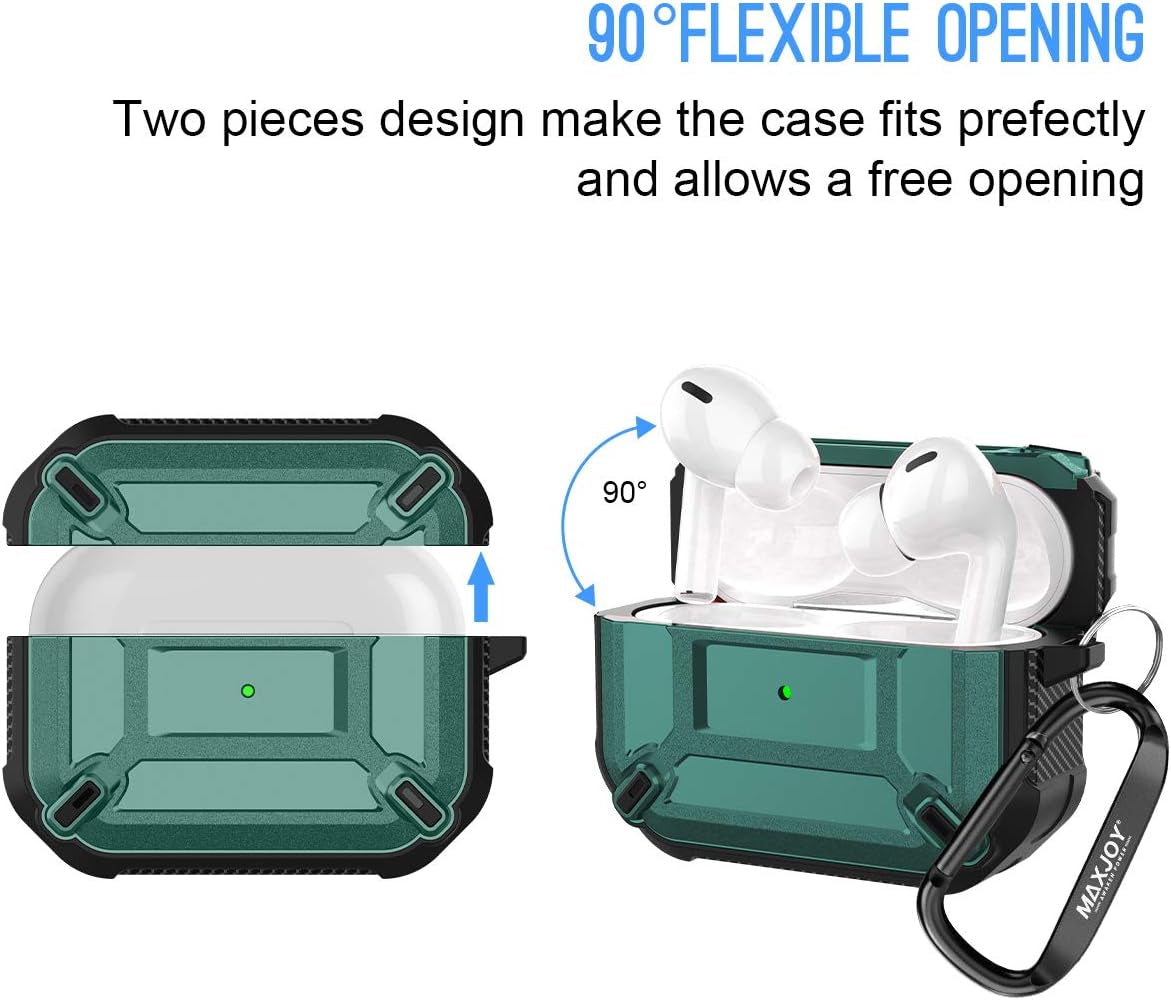 Compatible Airpods Pro Case Cover, Airpods Pro Protective Case Armor Hard Rugged Shockproof Cover with Keychain Compatible with Apple Airpods Pro Charging Case (Front LED Visible), Green